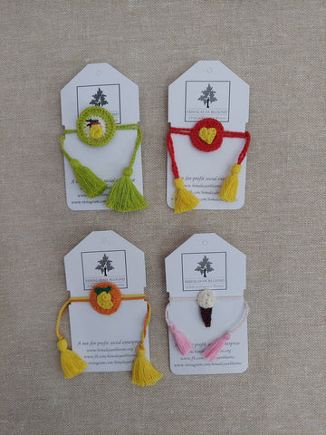Kids' Rakhi with Handknit Motifs -- Set of 4 Rakhis (Combo-4)