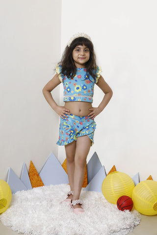 Reversible Crop Top With Detailed Ruffled Sleeves for Girls