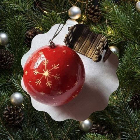 Papier Mache Xmas Ornament - Red - Pack of 3