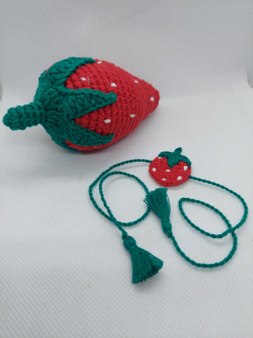 Kids' Rakhi and Toy Combo: Handknit - Strawberry