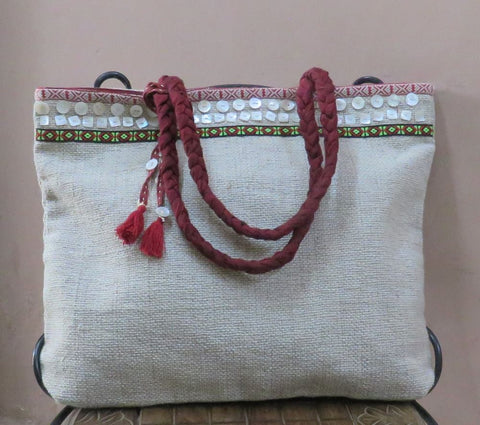 Linen Cotton Tote Bag With Handcrafted Details