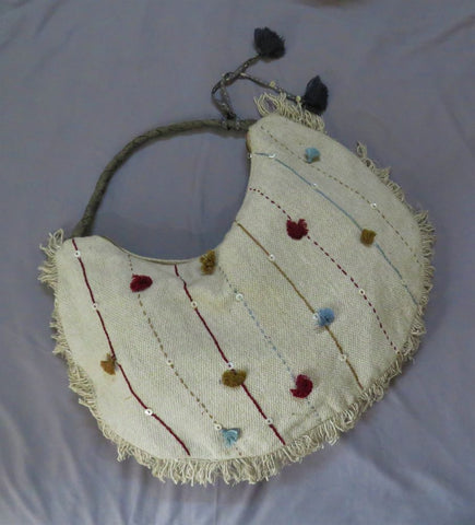 Linen Cotton Shoulder Bag With Threadwork