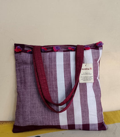 Small Tote Bag in Plum and White