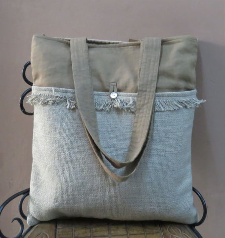 Linen Cotton Tote Bag With Laptop Space