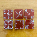 Handpainted Coasters with Kumaoni Aipan Art (Deep Ochre Red)