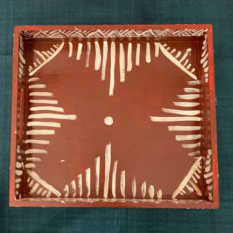 Handpainted Tray with Kumaoni Aipan Art (Deep Ochre Red)
